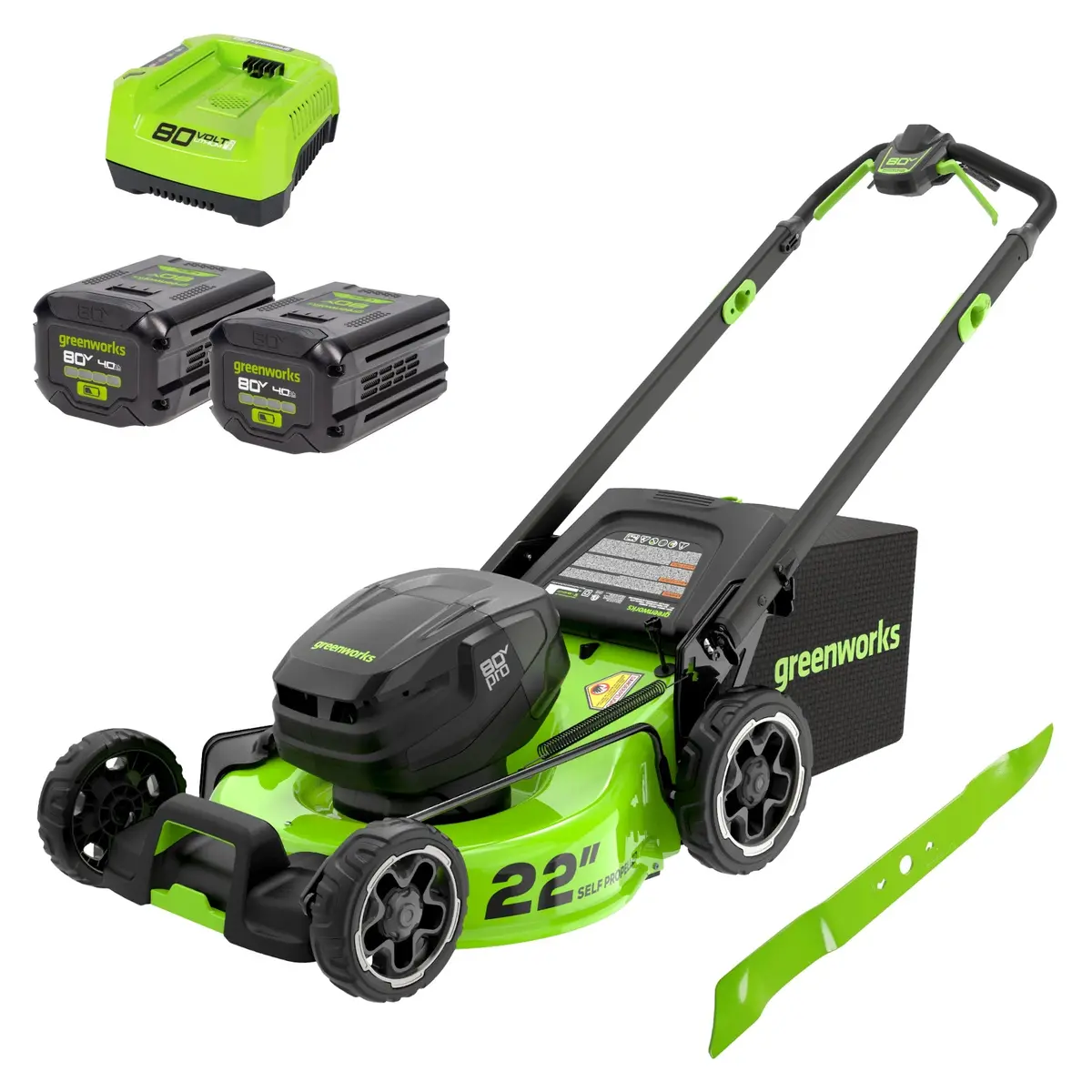 80V 22" Cordless Battery Dual Blade Self-Propelled Lawn Mower: (2) 4.0 Ah Batteries And Rapid Charger 1
