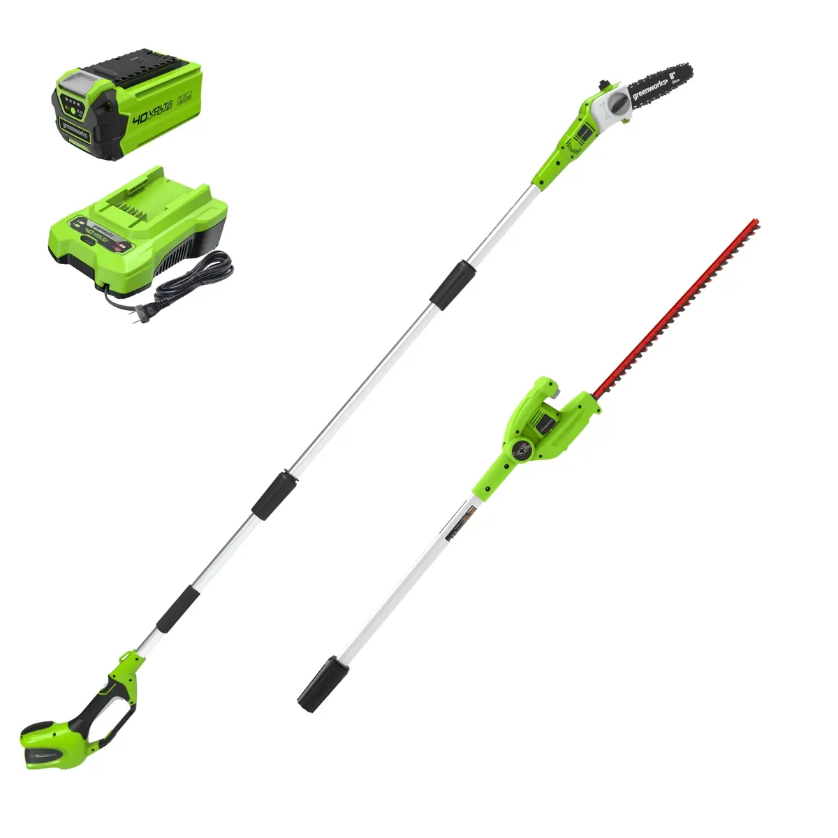 40V 8" Cordless Battery Pole Saw And Hedge Trimmer Attachment: 2.0 Ah Battery And Charger 1