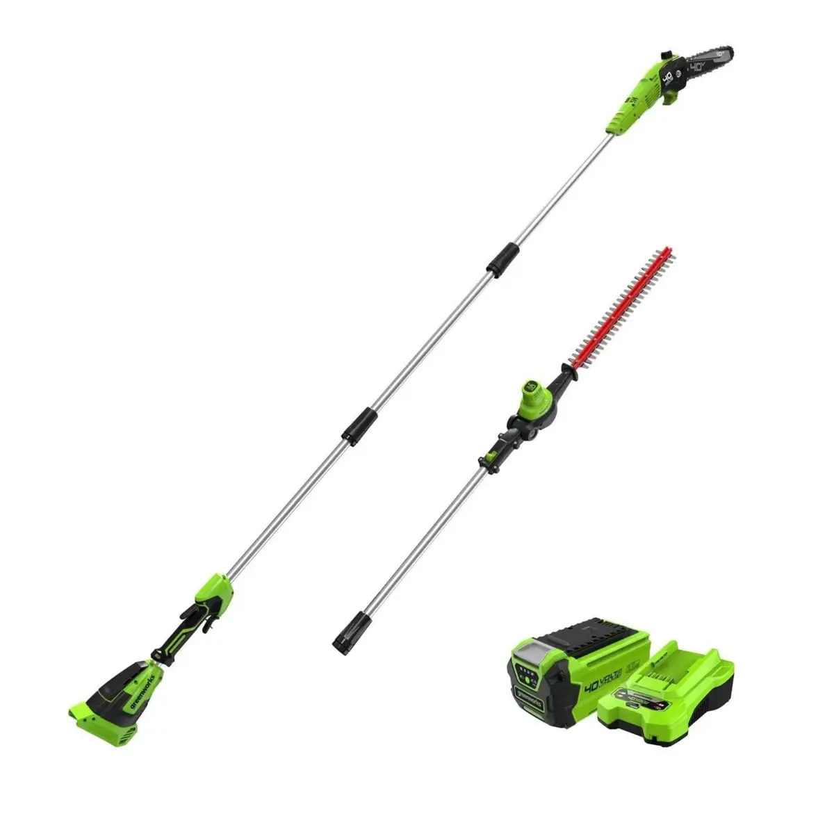 40V 10" Cordless Battery Pole Saw And Hedge Trimmer Attachment: 2.5 Ah Battery And Charger 1