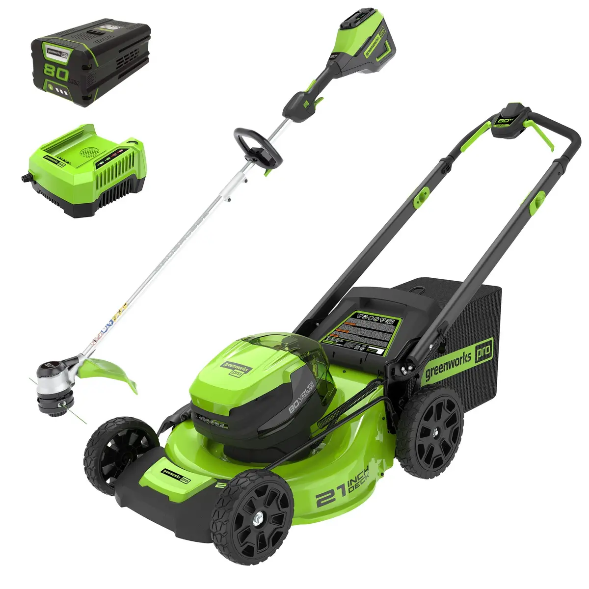 80V 21" Cordless Battery 4-In-1 Push Mower And 16" String Trimmer Combo Kit, (1) 4.0 Ah Battery And (1) Rapid Charger 1