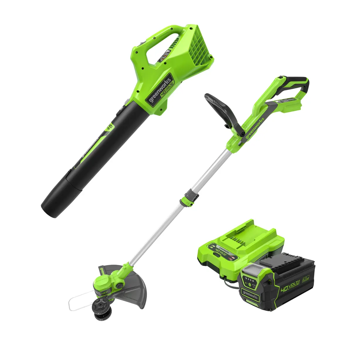 40V 13" Cordless Battery String Trimmer And 350 Cfm Leaf Blower Combo Kit: 4.0 Ah Battery And Charger 1