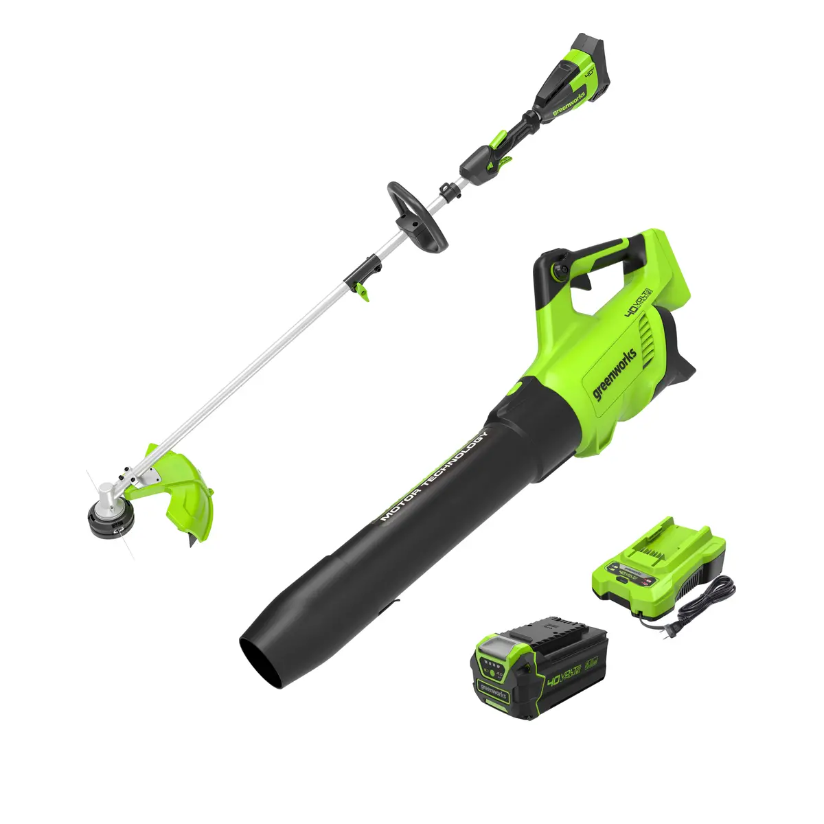 40V 550 Cfm Cordless Battery Leaf Blower And 16" Attachment Capable String Trimmer Combo Kit, 4Ah Battery And Charger 1