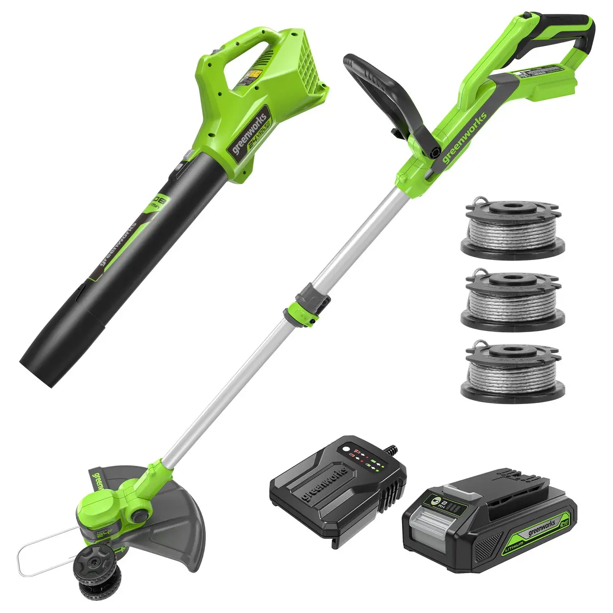 24V 12" Cordless Battery String Trimmer/Edger And 320Cfm Leaf Blower Combo Kit W/ 2.0Ah Battery And Charger 1