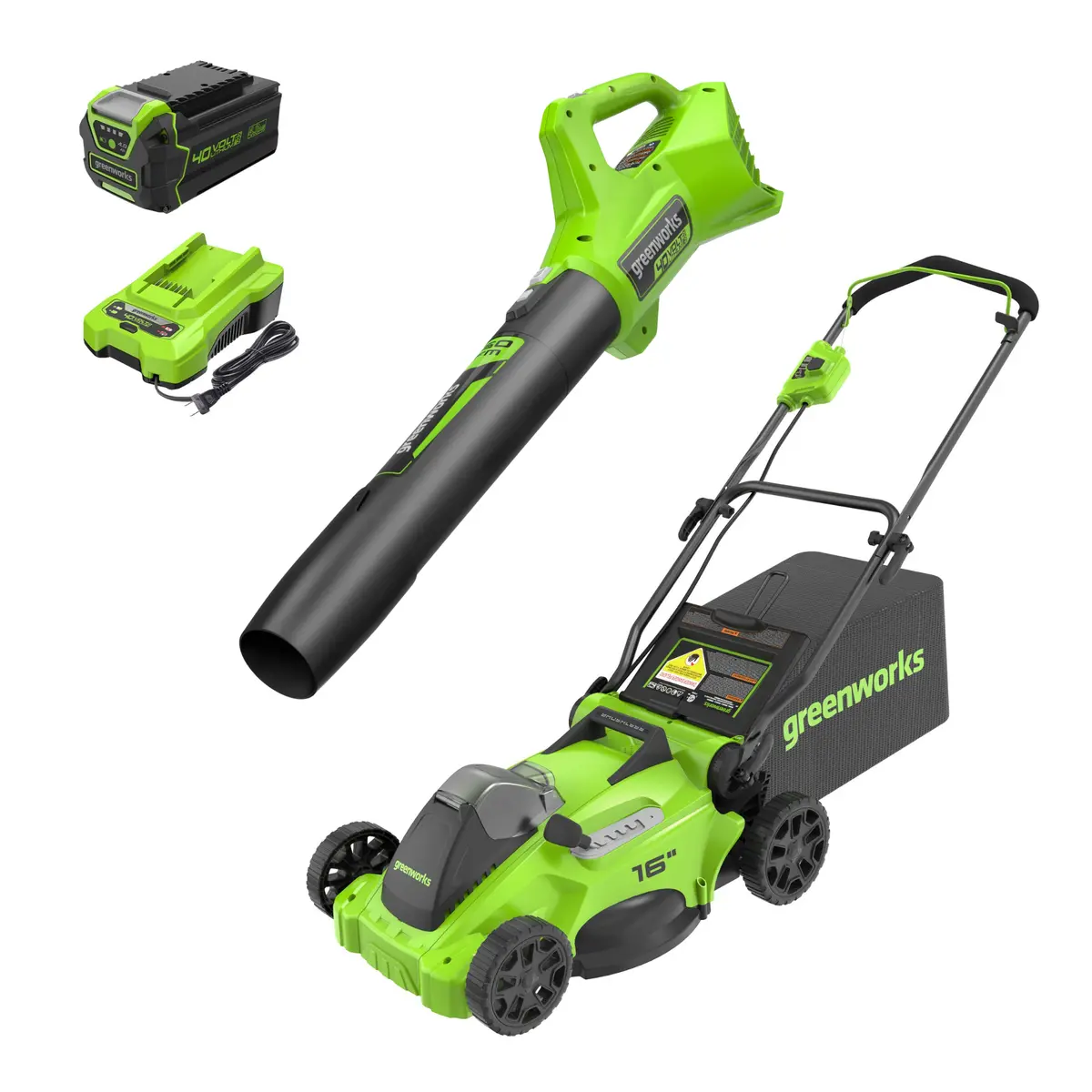 40V 16" Cordless Battery Brushless Push Lawn Mower And 350 Cfm Blower Combo Kit: 4.0 Ah Battery And Charger 1