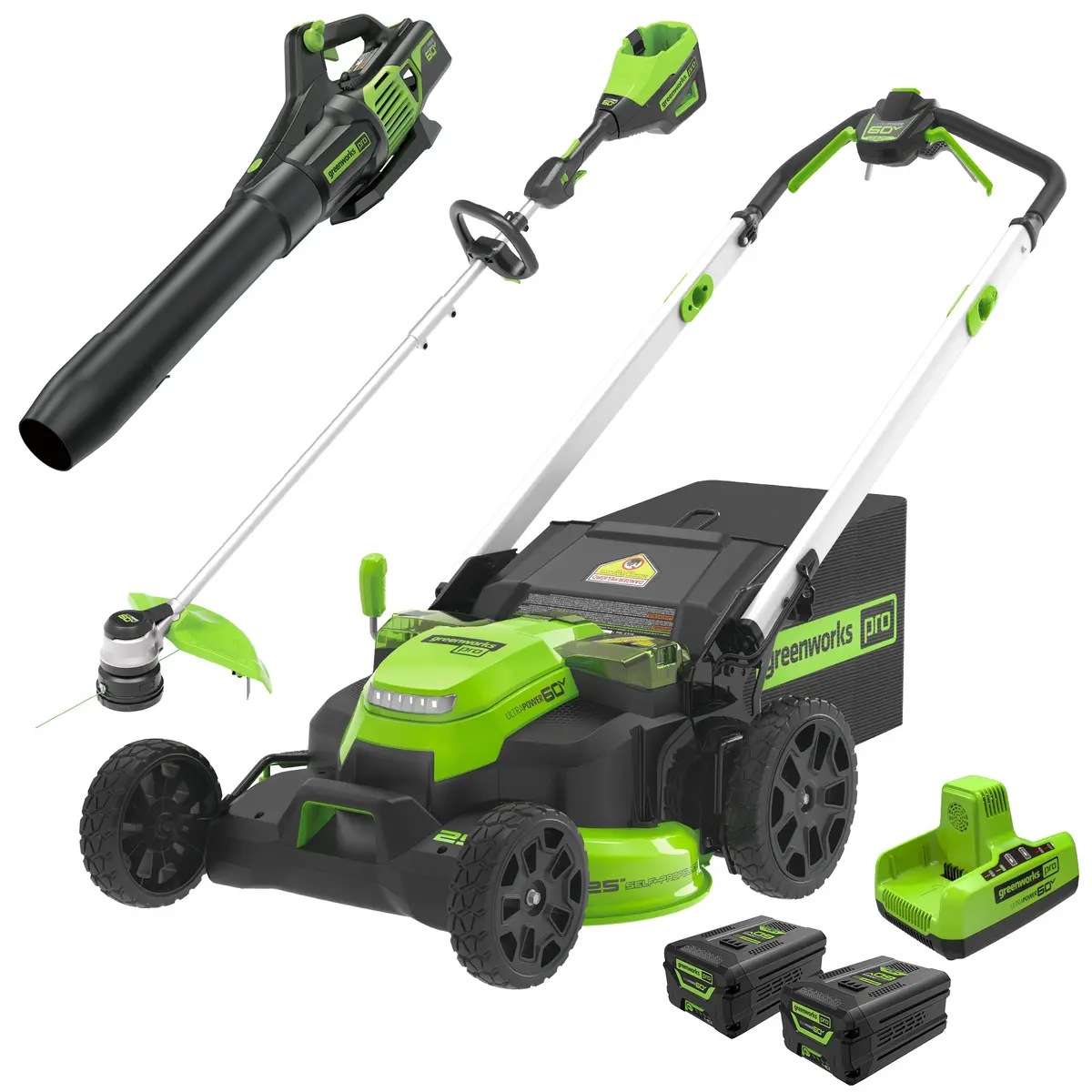 60V 25" Sp Mower 3Pc Combo Kit, 16" String Trimmer And 610Cfm Blower 1