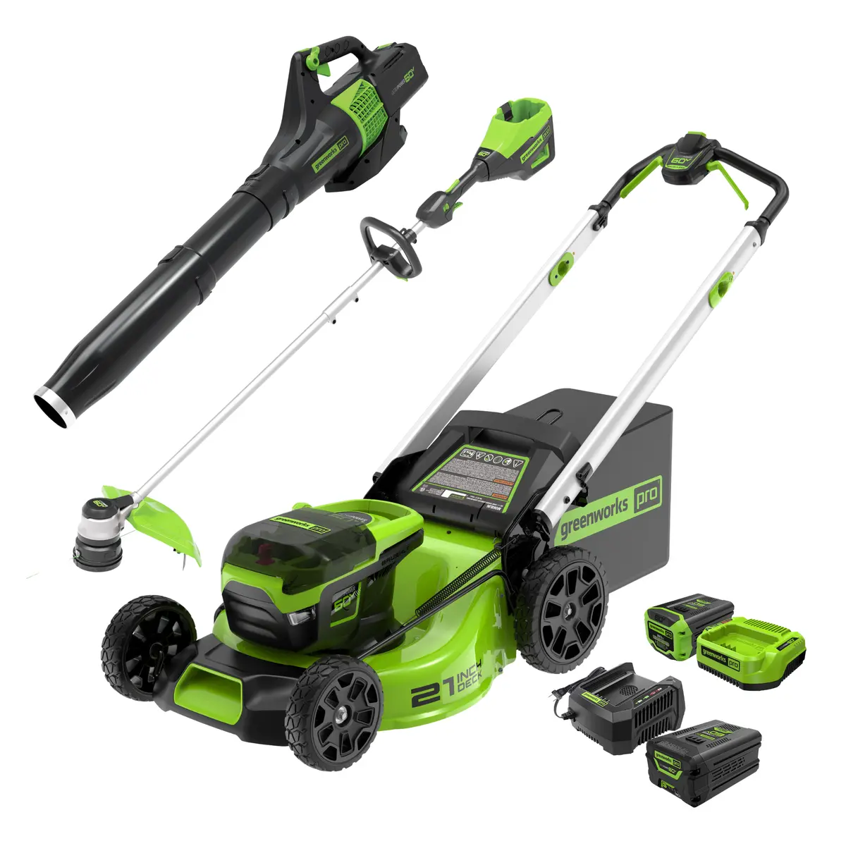 60V 21" Cordless Battery Push Mower 3Pc Combo Kit, (1) 60V 5.0Ah And (1) 2.0 Ah Battery And Chargers 1