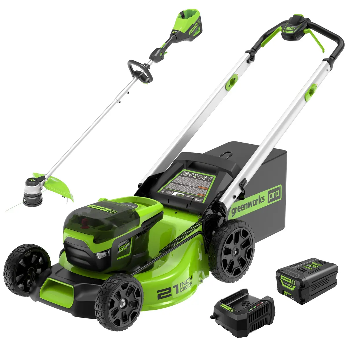 60V 21" Cordless Battery Push Mower & 16"  String Trimmer Combo Kit W/ 5.0Ah Battery & Charger 1
