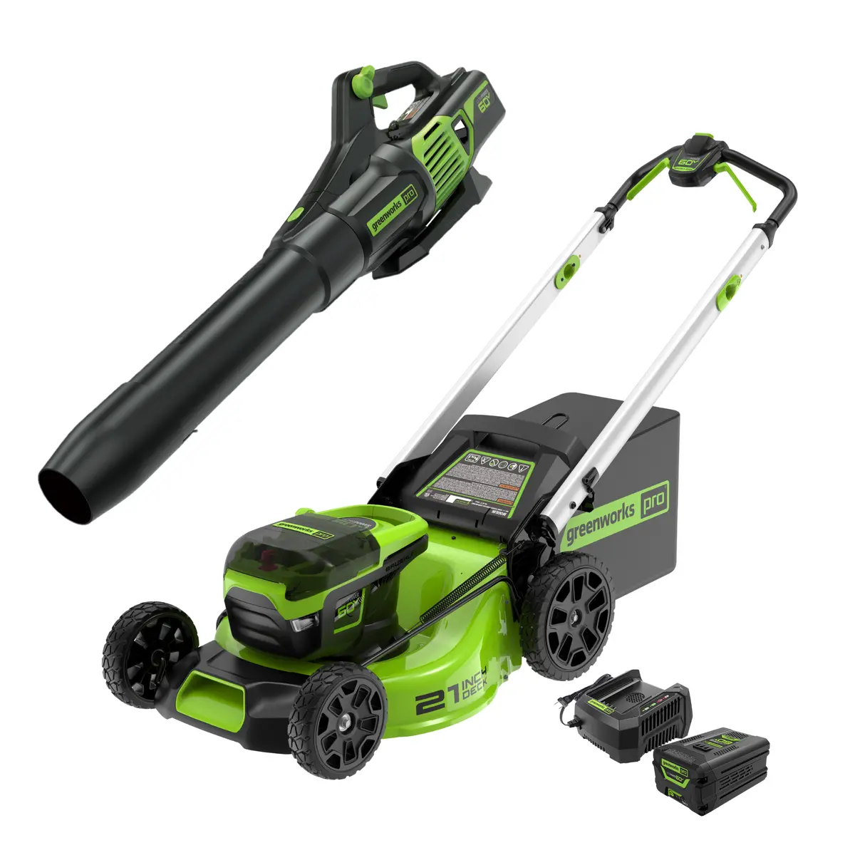 60V 21" Cordless Battery Push Mower And 610 Cfm Blower Combo Kit W/ 5.0Ah Battery And Charger 1