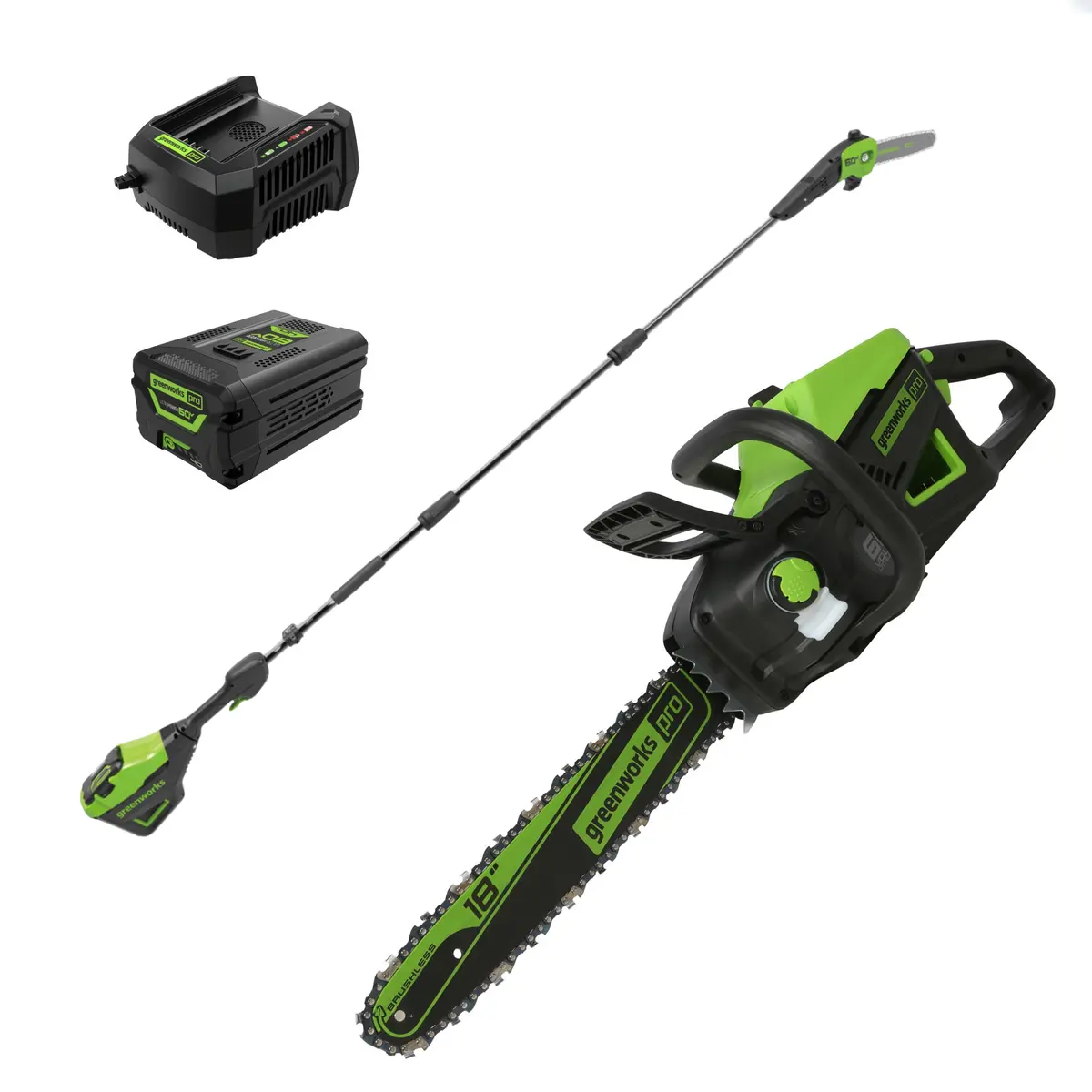 60V 18" Cordless Battery 2.0 Kw Chainsaw And 10" Pole Saw Combo Kit: 4.0 Ah Battery And Charger 1