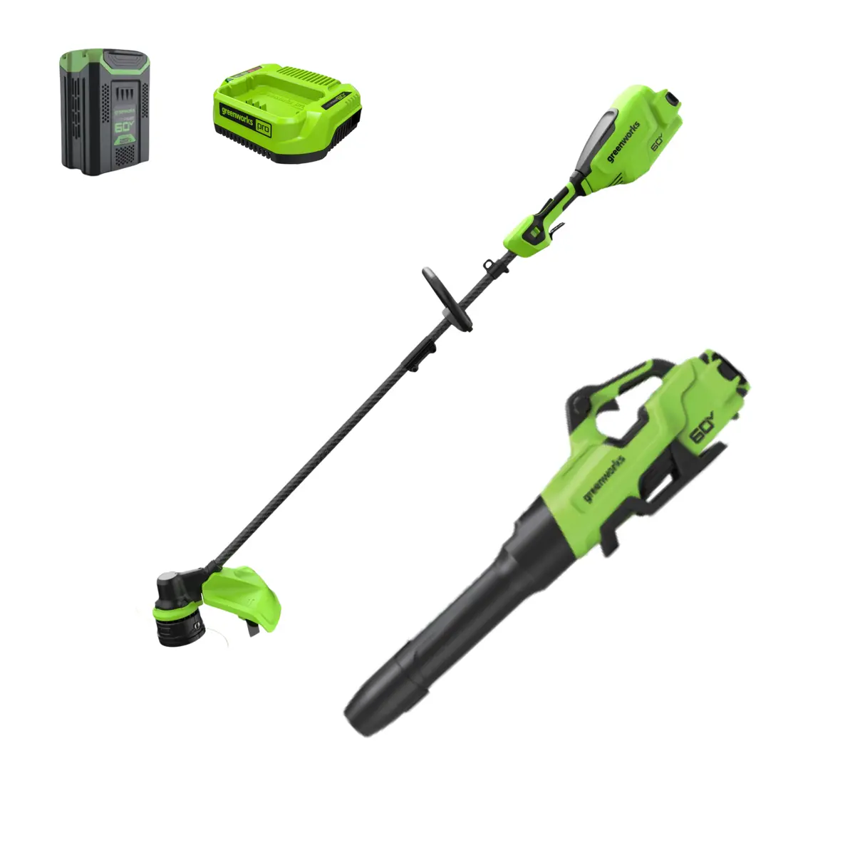 60V 16" Cordless Battery String Trimmer + 750Cfm Blower W/2.5Ah Battery And 3A Charger 1