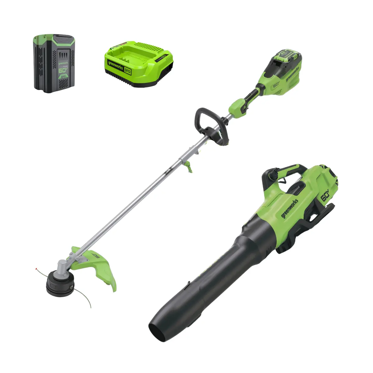 60V 16" Cordless Battery Top Mount String Trimmer + 750Cfm Blower ,2.5 Ah Battery And 3A Charger 1