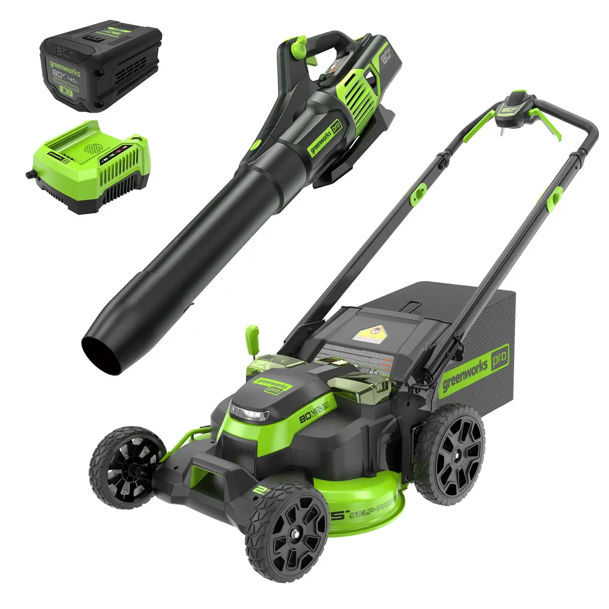 80V 25" Cordless Battery Dual Blade Self-Propelled Mower 2Pc Combo Kit, (1) 4.0 Ah Battery And (1) Rapid Charger 1
