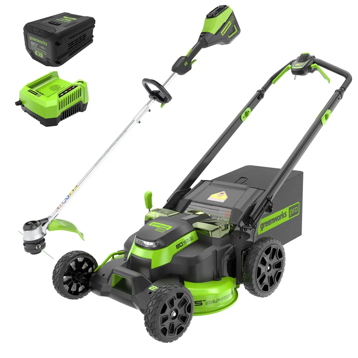 80V 25" Cordless Battery Dual Blade Self-Propelled Mower 2Pc Combo Kit, (1) 4.0 Ah Battery And (1)Rapid Charger 1