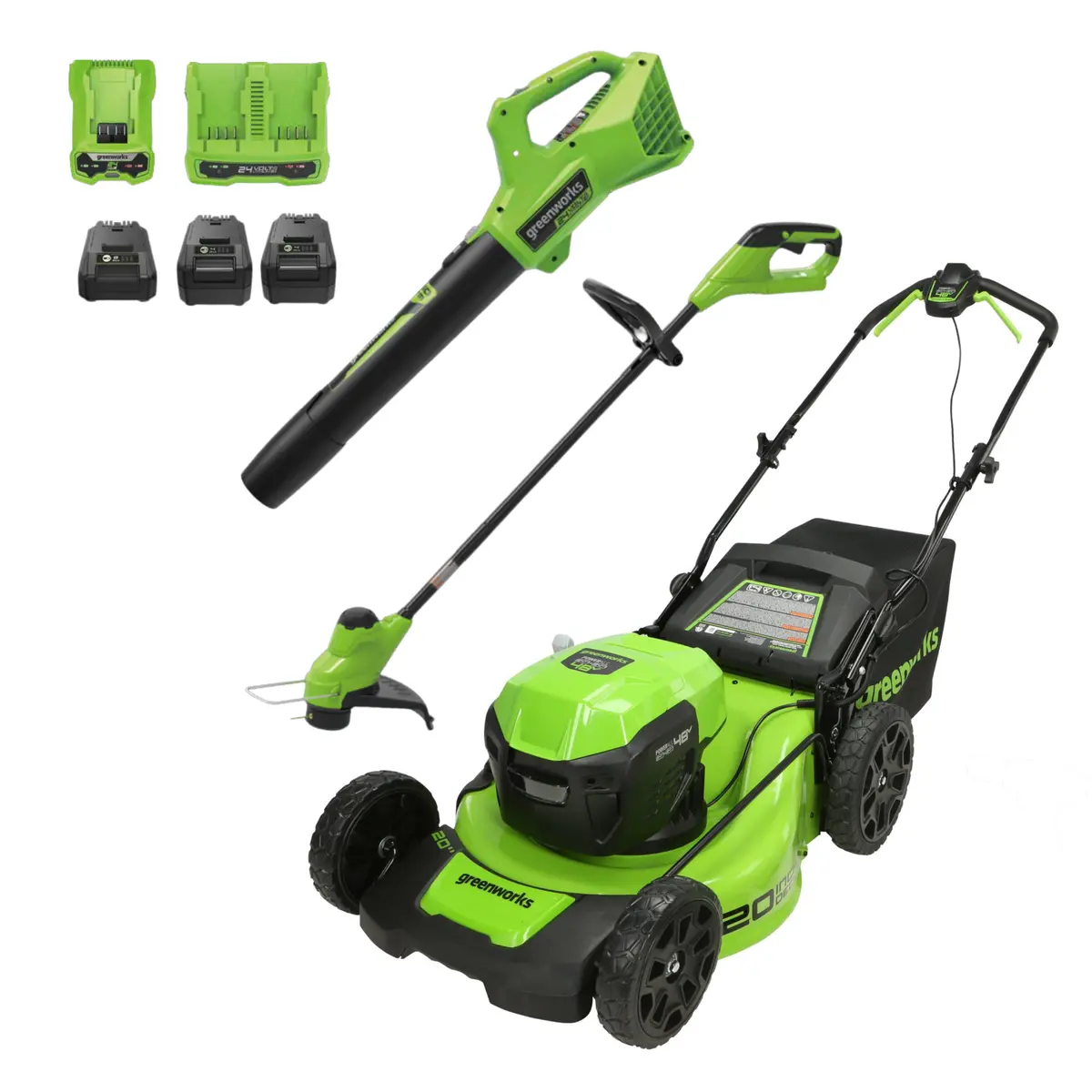 48V (24V X 2) 20" Cordless Battery Push Mower 3Pc Combo Kit: (2) 4.0 Ah Usb Batteries,(1) 2.0 Ah Battery,(1) Dual-Port Rapid Charger And (1) Charger 1