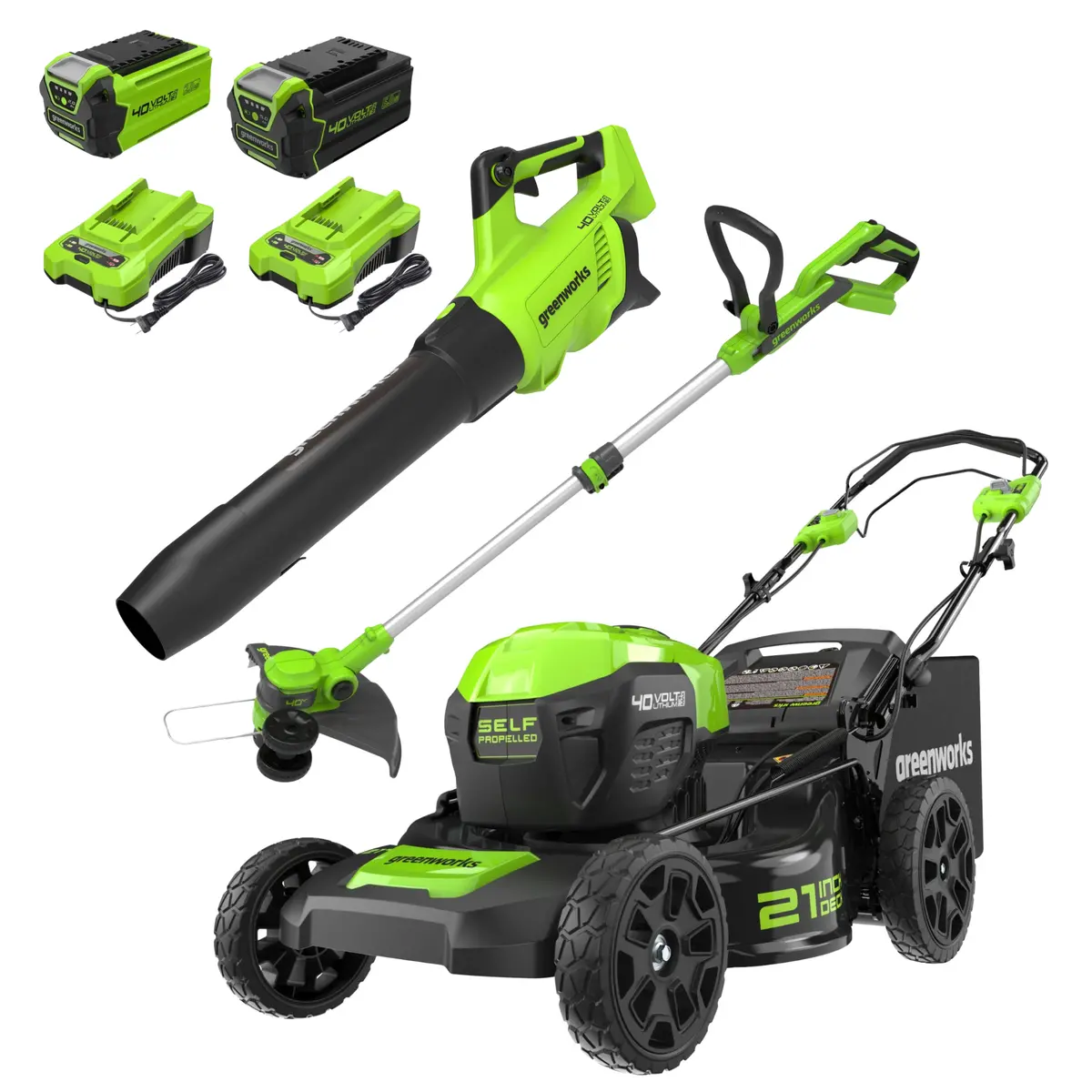 Open Box 40V 21" Cordless Battery Self-Propelled Lawn Mower 3Pc Combo Kit, (1) 5.0Ah Battery: (1) 2.0 Ah Battery And (2) Chargers 1