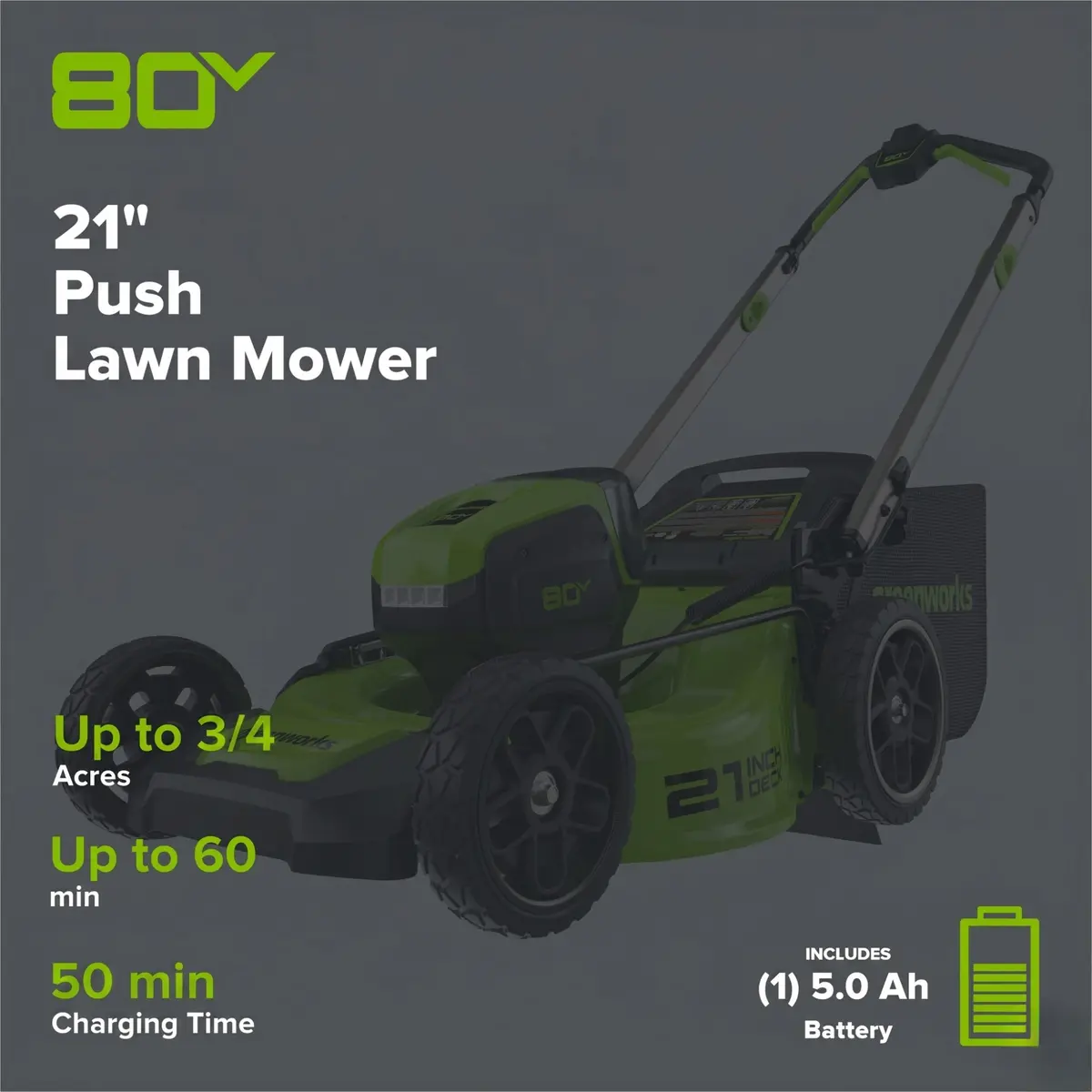Open Box 80V 21" Cordless Battery 4-In-1 Push Lawn Mower & 700Cfm Blower Combo Kit W/ 5.0Ah Battery & 6A Charger 2