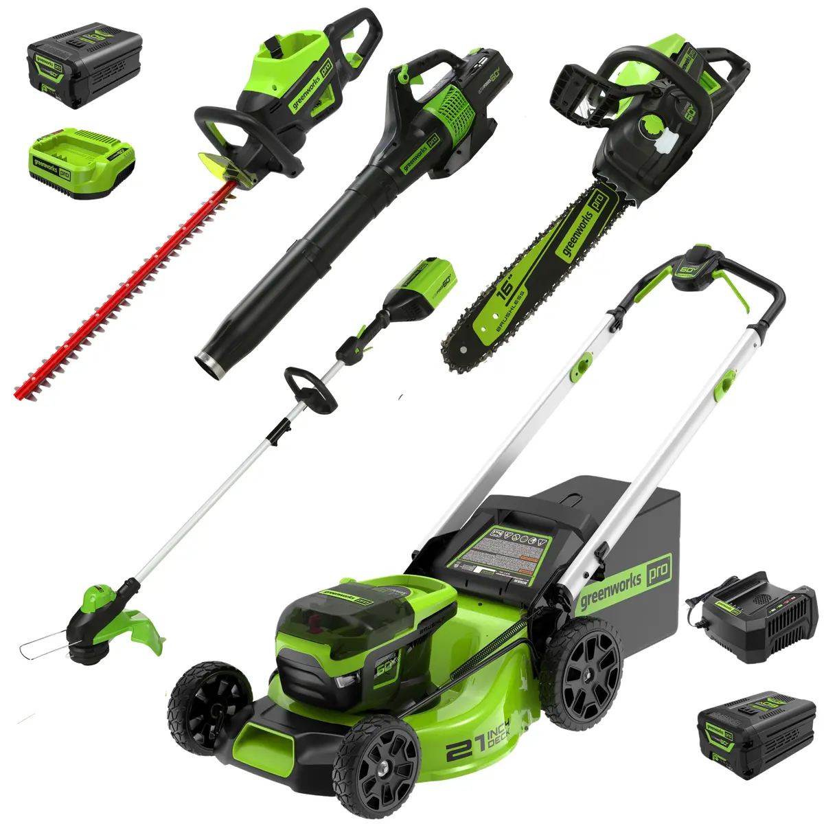 60V 21" Push Mower 5-Pc Combo Kit, (1) 4Ah Battery, (1) 5.0Ah Battery And (2) Chargers 1
