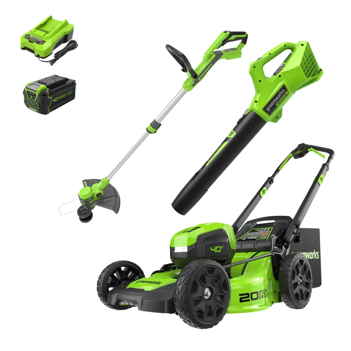 40V 20" Cordless Battery Push Mower 3Pc Combo Kit: 4.0 Ah Battery And Charger 1