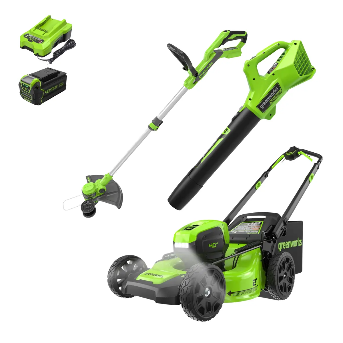 40V 21" Cordless Battery Self-Propelled Mower 3Pc Combo Kit: 5.0 Ah Battery And Charger 1