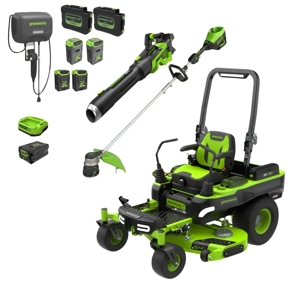 60V 54" Maximusz Zero Turn Riding Mower 3Pc Combo Kit With (2) 20.0 Ah: (2) 8.0 Ah: (2) 4.0 Ah And (1)2.5 Ah Batteries And (2) Charger 1
