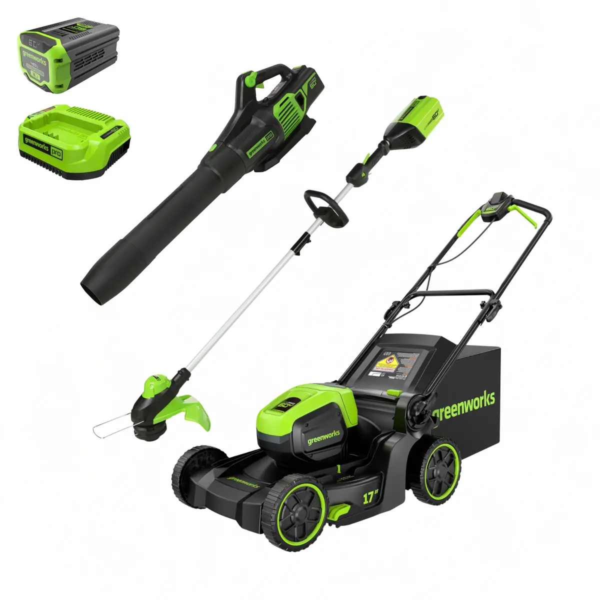 60V 17" Cordless Battery Push Lawn Mower 3Pc Combo Kit: 4.0 Ah Battery And Charger 1