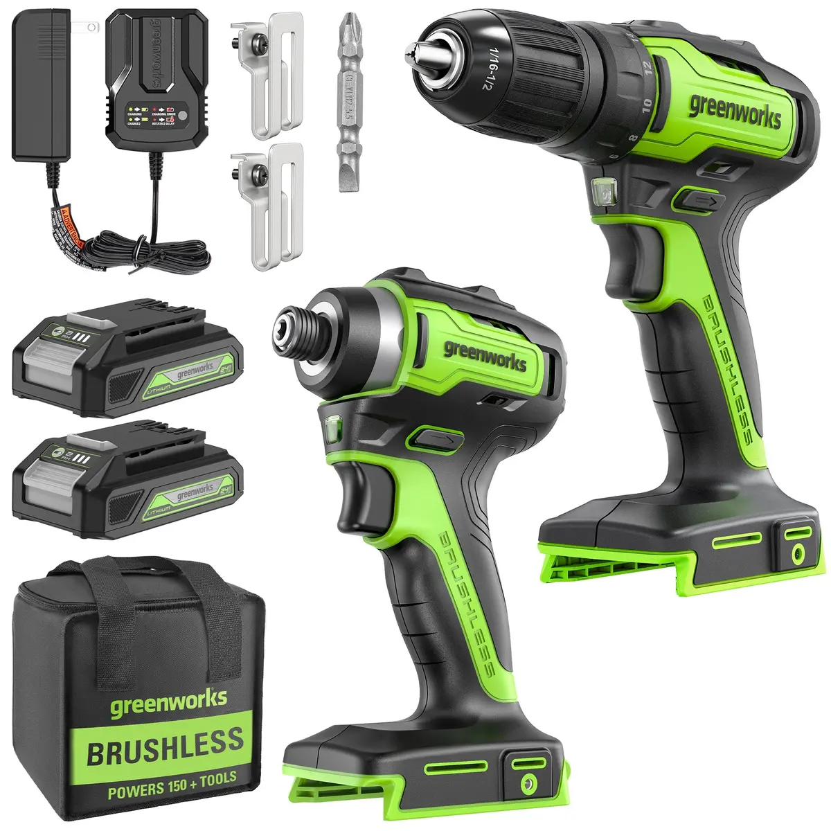24V Cordless Battery Drill / Driver And Impact Driver Kit: (2) 2.0 Ah Batteries And Charger 1