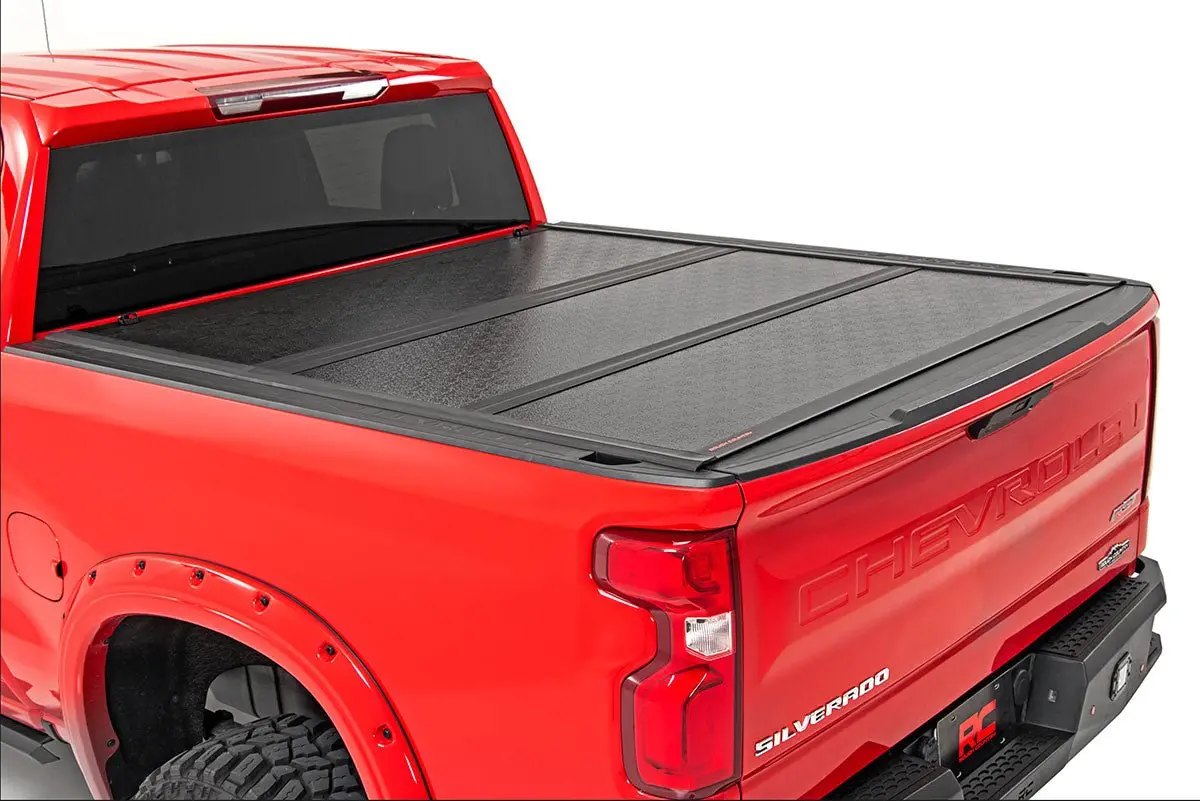 Rough Country Low Profile Tri Fold Aluminum Tonneau Cover For 2019-2026 Silverado Sierra 1500 (5' 10" Bed) 1