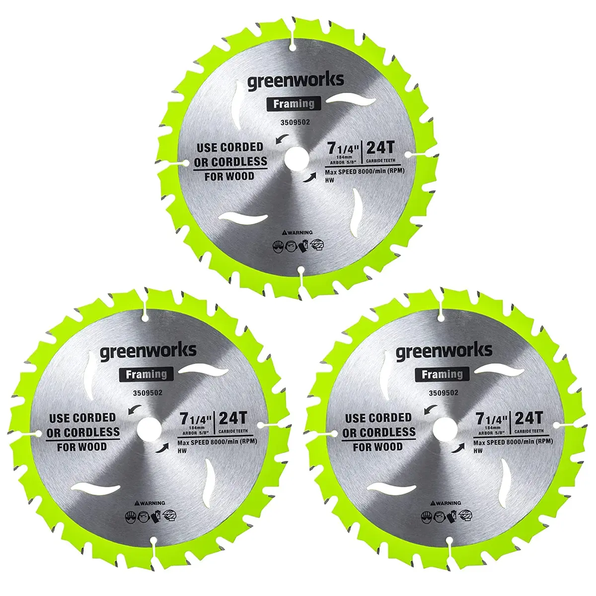 Greenworks 24V 7-1/4 " 24T Circular Saw Blades?3Pc 1