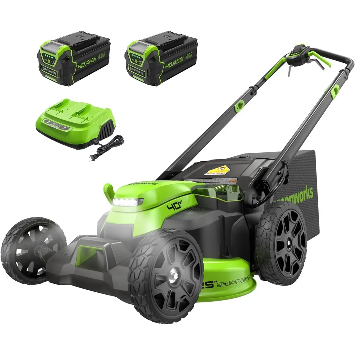 40V 25" Cordless Battery Brushless Dual Blade Self-Propelled Lawn Mower: (2) 4.0 Ah Batteries And Dual-Port Charger 1