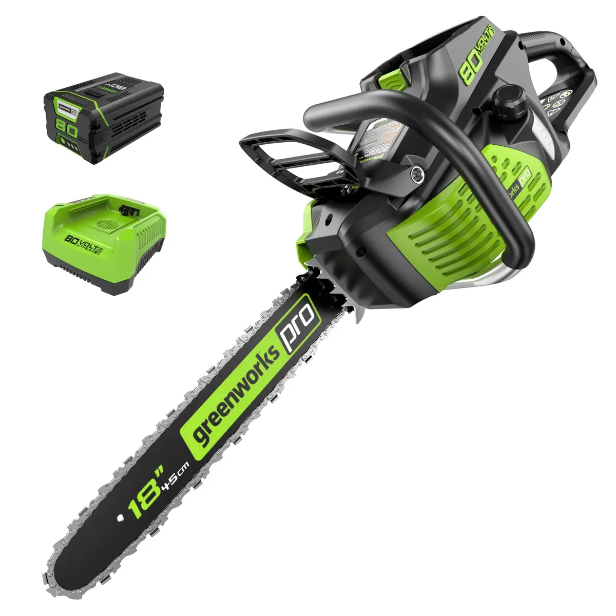 80V 18" Cordless Battery Chainsaw: 2.0 Ah Battery And Charger 1