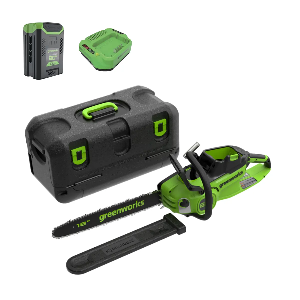 60V 18"Cordless Battery 2.0 Kw Chainsaw And Hard Case, 4Ah Battery And Charger 1