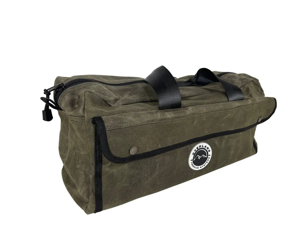 Overland Vehicle Systems Waxed Canvas Small Duffle Bag With Handle & Straps - Recon Recovery 1