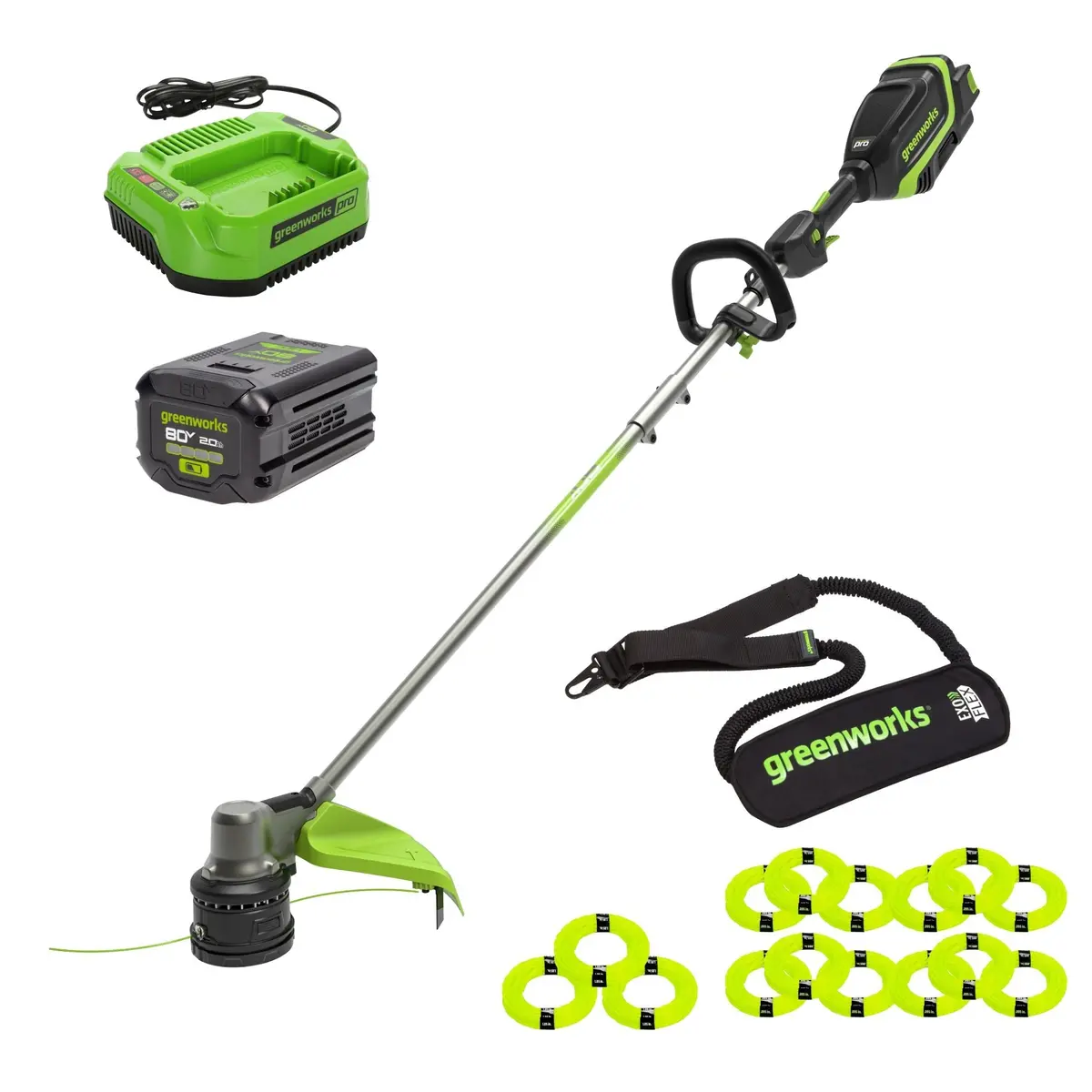 80V 17" Brushless String Trimmer Shoulder Strap, Precut Line Included: 2.0 Ah Battery And Charger 1