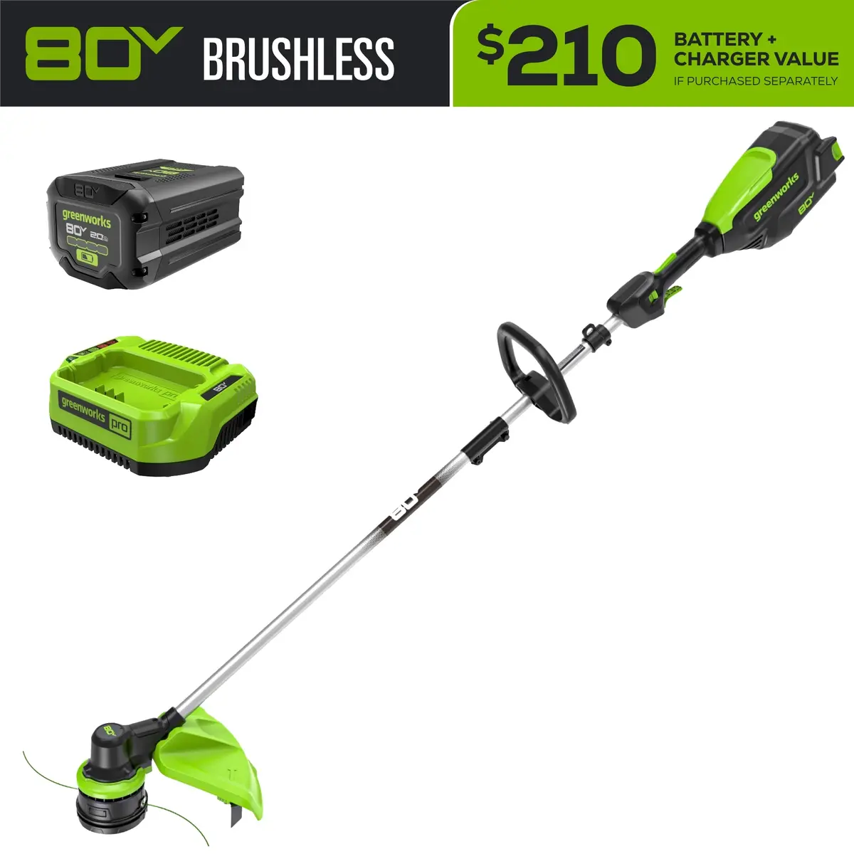 80V 16" Cordless Brushless String Trimmer: 2.0 Ah Battery And 2Amp Charger 1