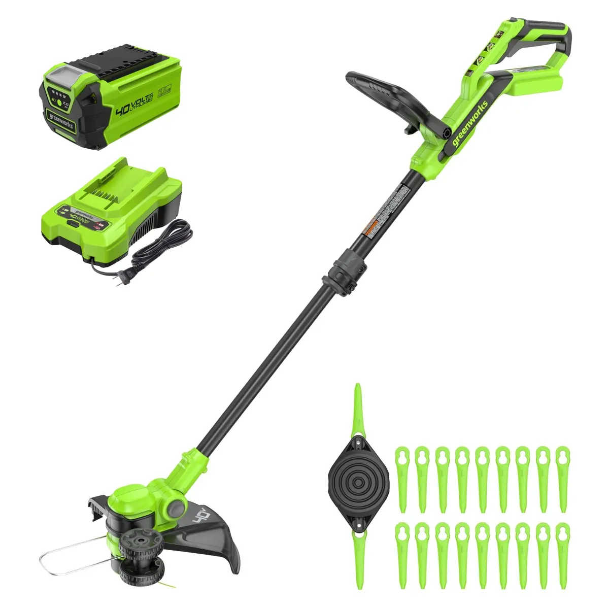 40V 13" Cordless Battery String Trimmer / Edger, 20Pc Blades, (1)2.0 Ah Battery And (1)2A Charger 1