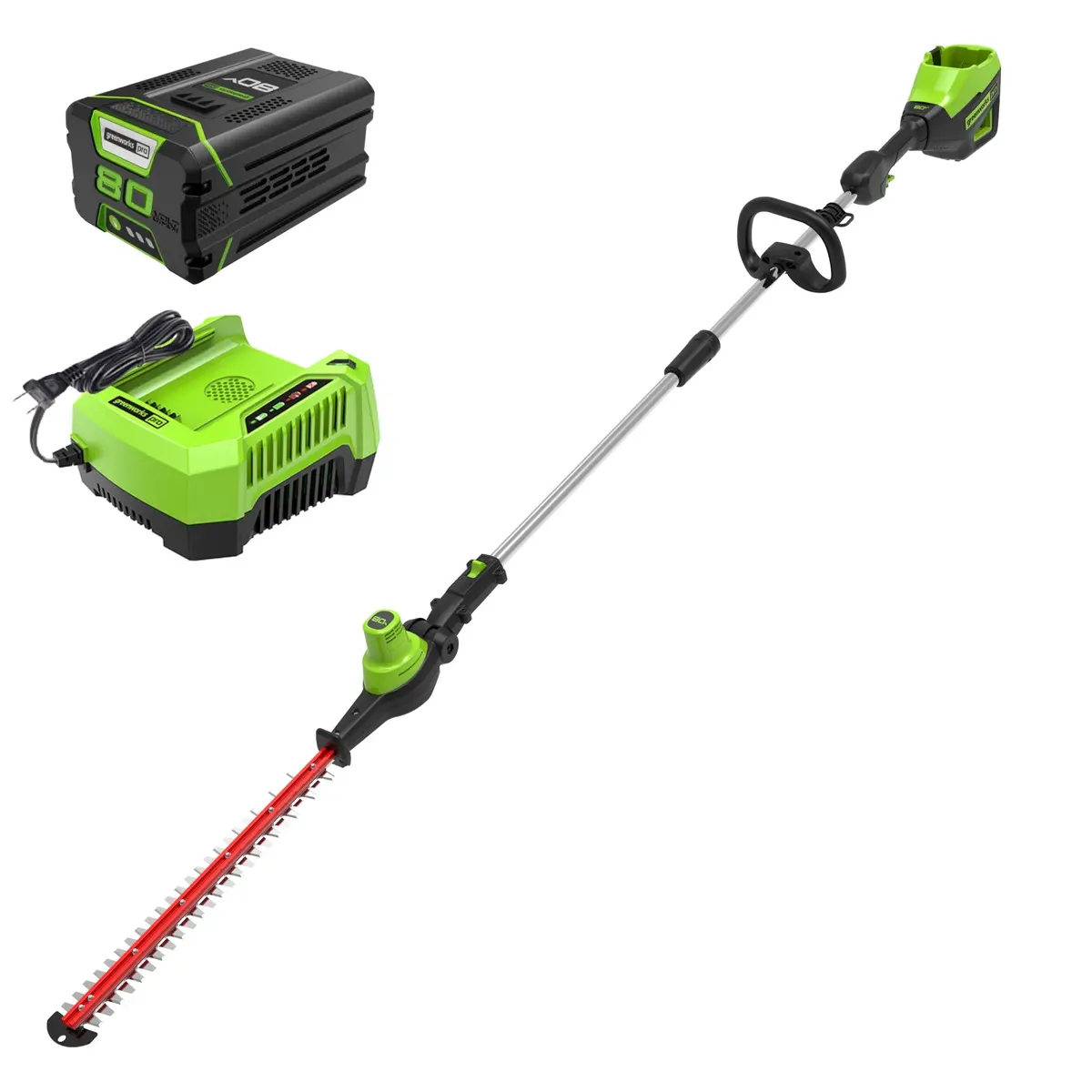 80V 20" Cordless Battery Pole Hedge Trimmer (1.2" Cut, 3200 Spm) W/ 2.0Ah Battery & Charger 1