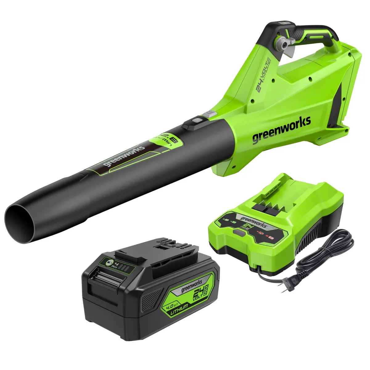 Open Box 24V 450 Cfm Cordless Battery Leaf Blower: 4.0 Ah Usb Battery And Charger 1