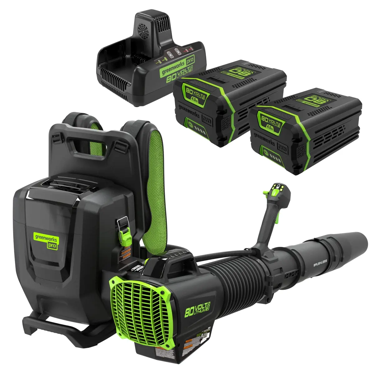 80V 690 Cfm Cordless Battery Dual-Port Backpack Blower: (2) 4.0 Ah Batteries And Dual-Port Rapid Charger 1