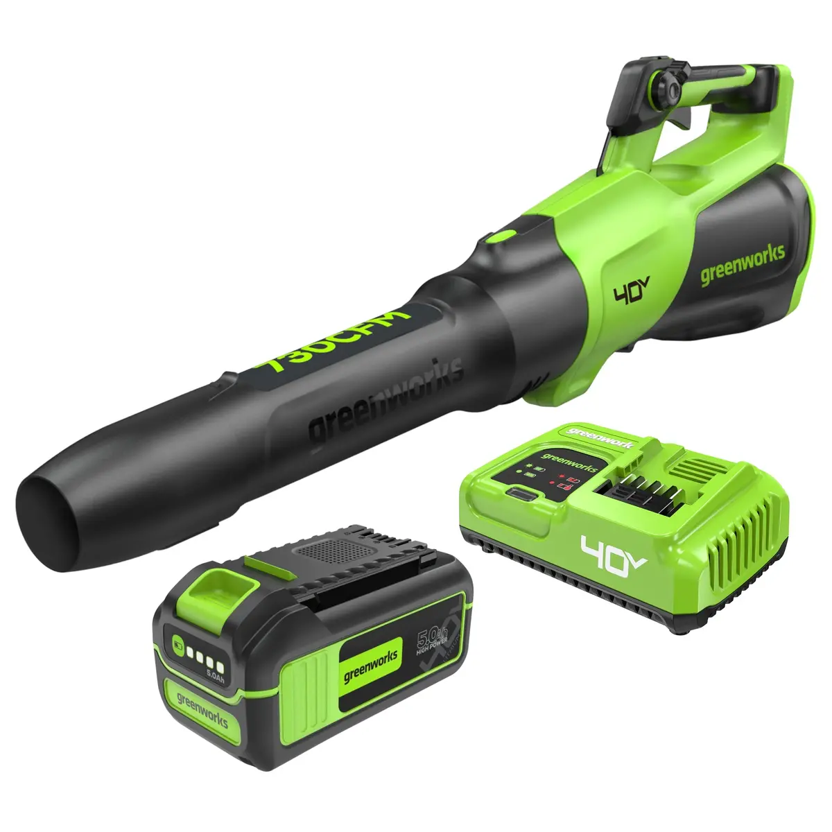 40V 730 Cfm Cordless Battery Leaf Blower: 5.0 Ah Battery And 5A Charger 1