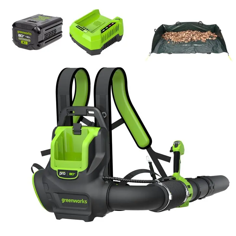 80V 800 Cfm Cordless Battery Backpack Blower And Leaf Tarp: 4.0 Ah Battery And Rapid Charger 1