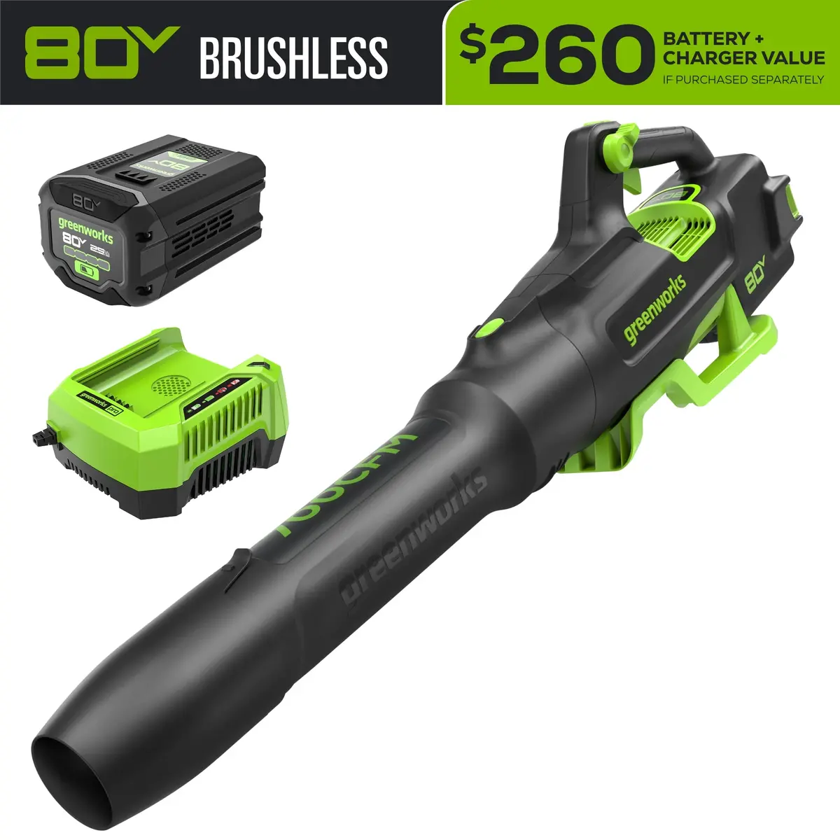 80V 700Cfm Cordless Battery Blower W/  2.5Ah Battery & Charger 1