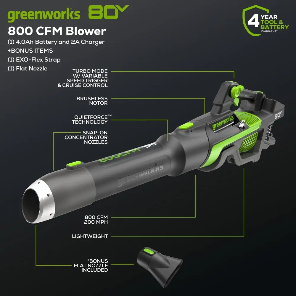 Renewed 80V 800Cfm Cordless Battery Leaf Blower, 4Ah Battery And Charger 2