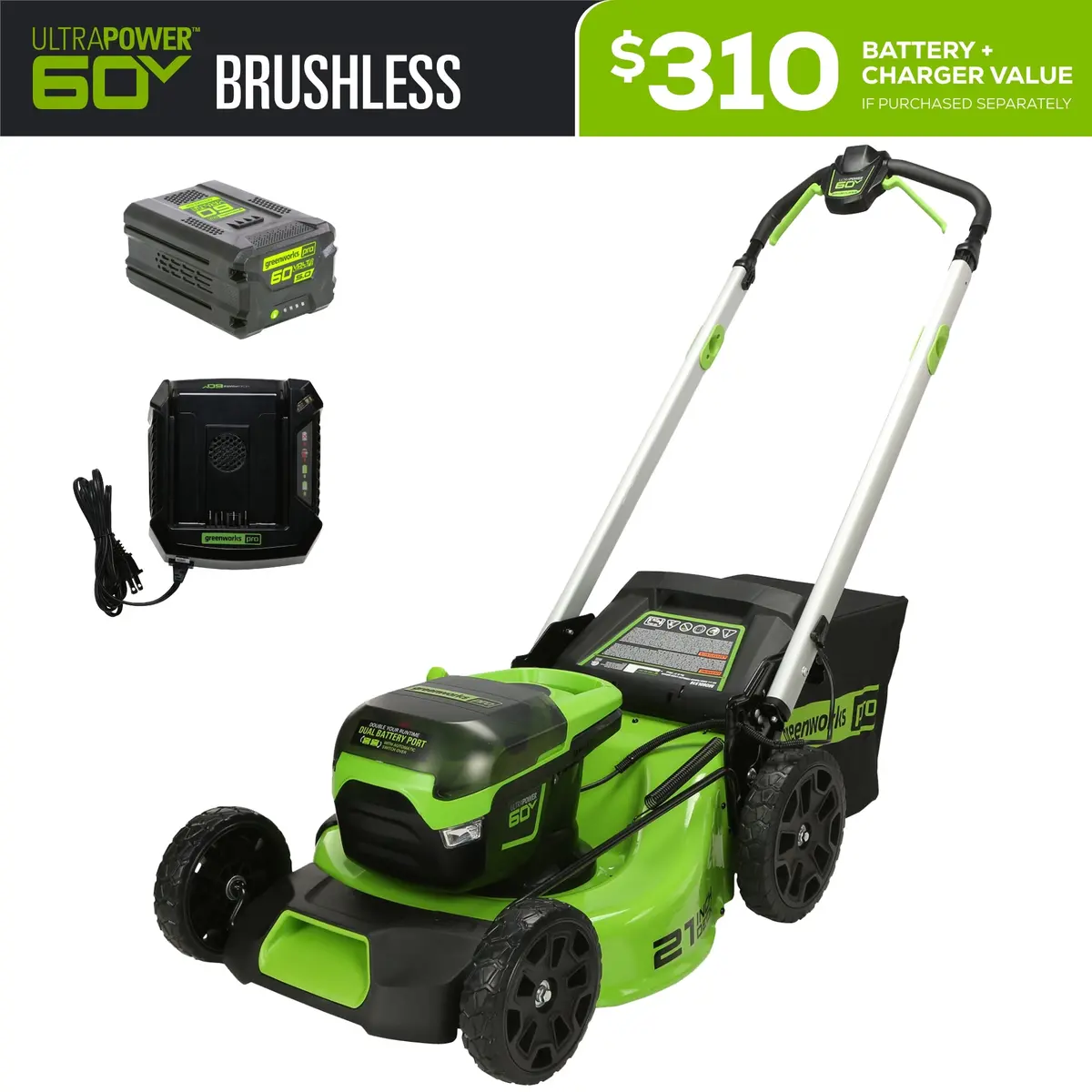 60V 21" Cordless Battery Push Lawn Mower W/ 5.0Ah Battery & Charger 1