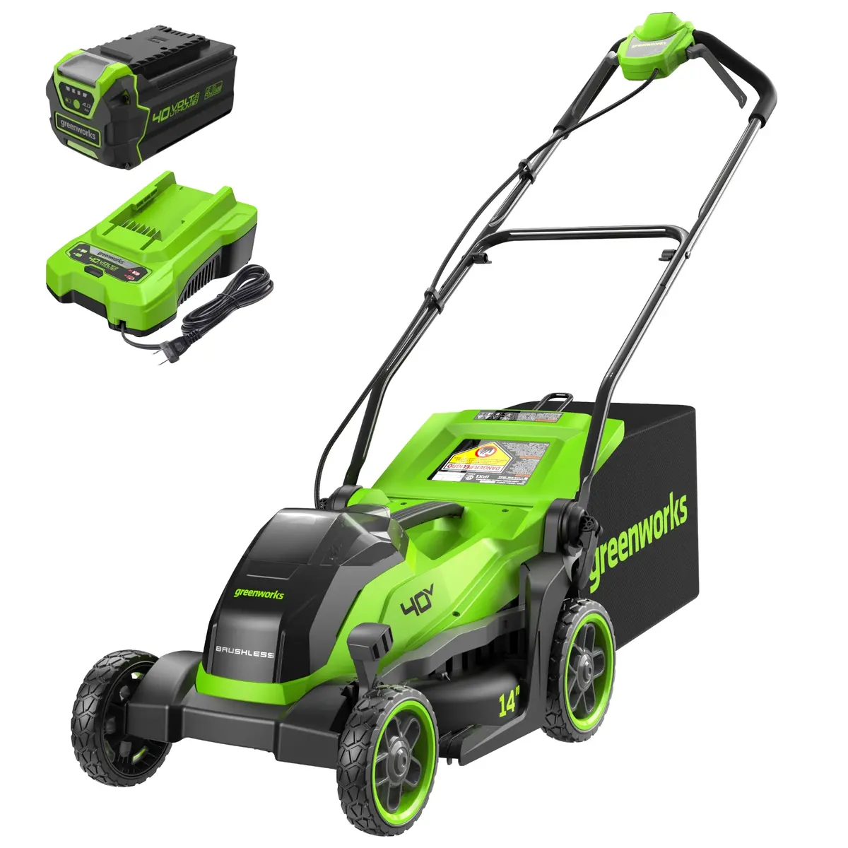 40V 14" Cordless Battery Bl Push Lawn Mower: 4.0 Ah Battery And Charger 1