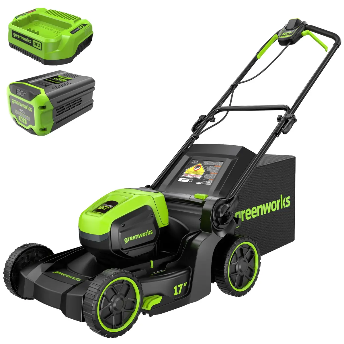 60V 17" Cordless Battery Push Lawn Mower: 4.0 Ah Battery And Charger 1