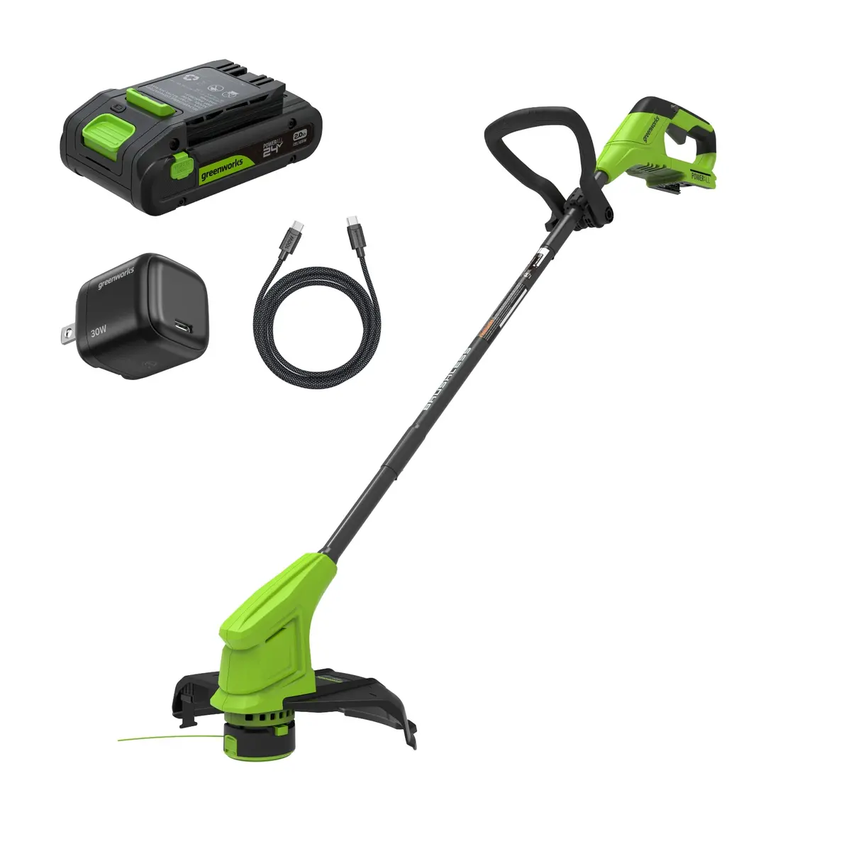 24V 12" Cordless Battery Brushless String Trimmer W/ 2.0Ah Battery & 30W Type-C Charger (3-Ft Cable) 1