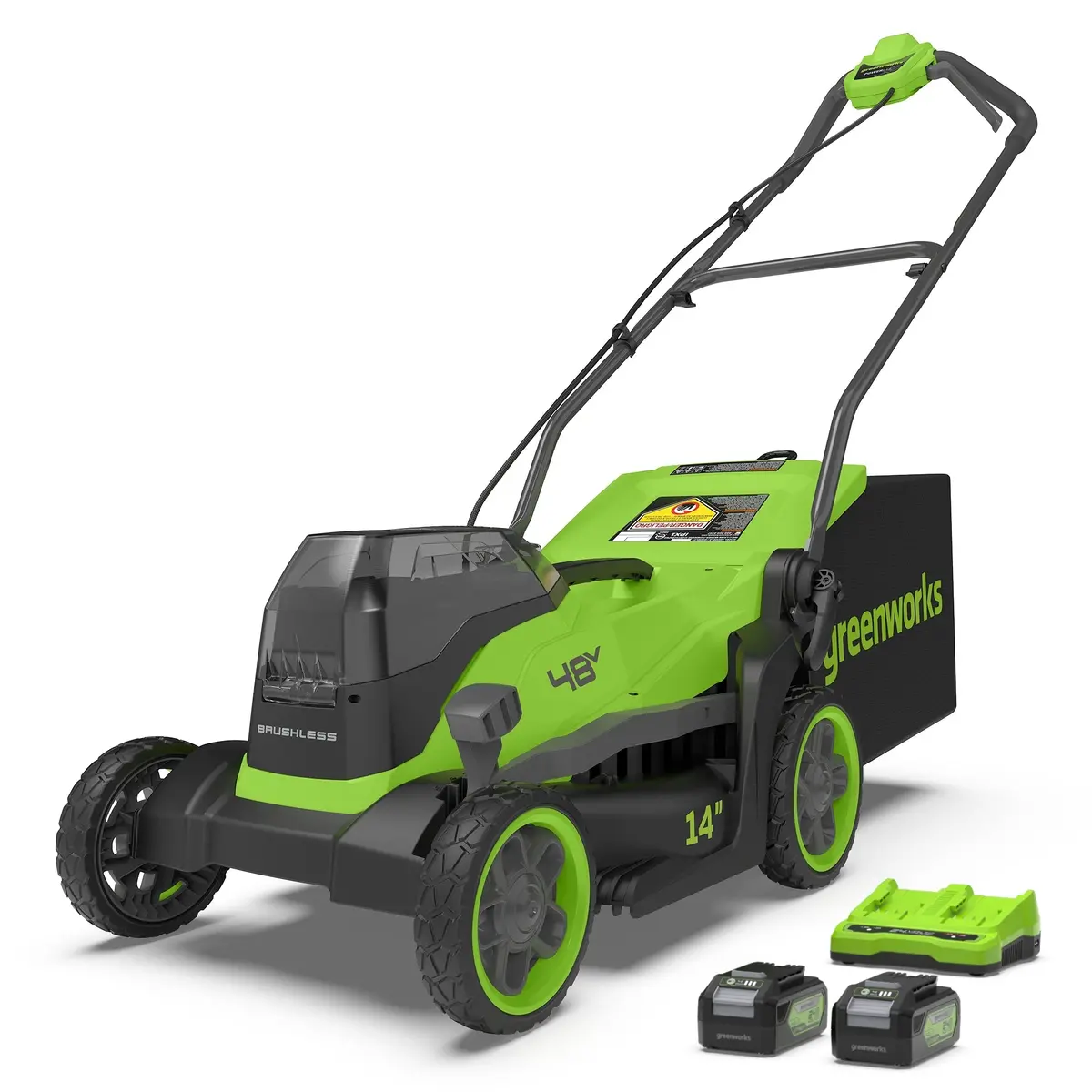 48V (24V X 2) 14" Cordless Battery Brushless Push Lawn Mower: (2) 4.0 Ah Battery And 2A Dual-Port Charger 1