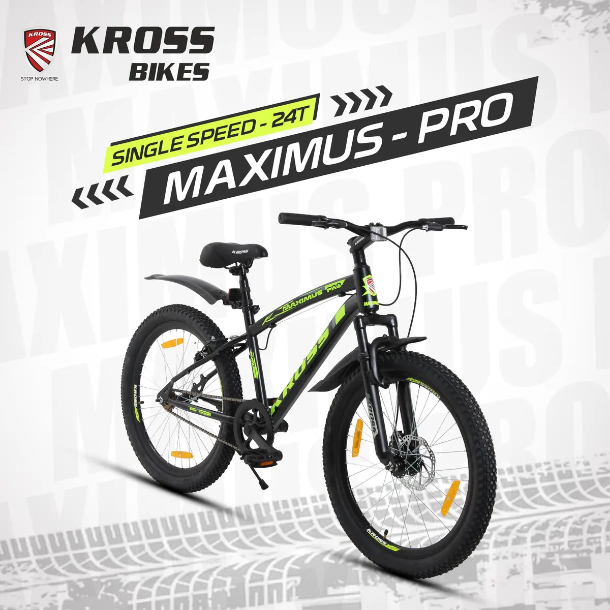 Kross Maximus Pro 24T Black Yellow | Single Speed Mtb With Disc Brake | Steel Frame | 24×2.35 Tyres | Front Suspension 1