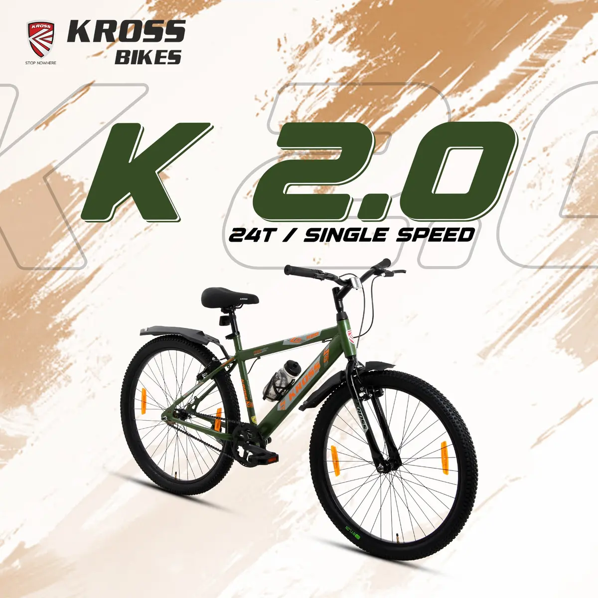 Kross K 2.0 24T Mtb Cycle – Army Green | Steel Frame | V-Brake | 24 X 2.40 Tyres 1