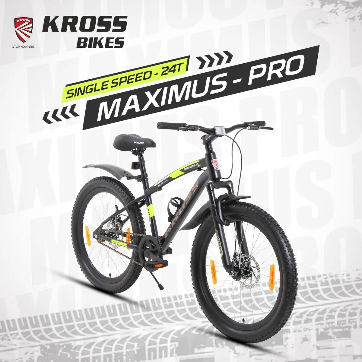 Kross Maximus Pro 24T Mtb Cycle – 24" Tyres, Suspension Fork, Single Speed, Dual Disc (Black) 1